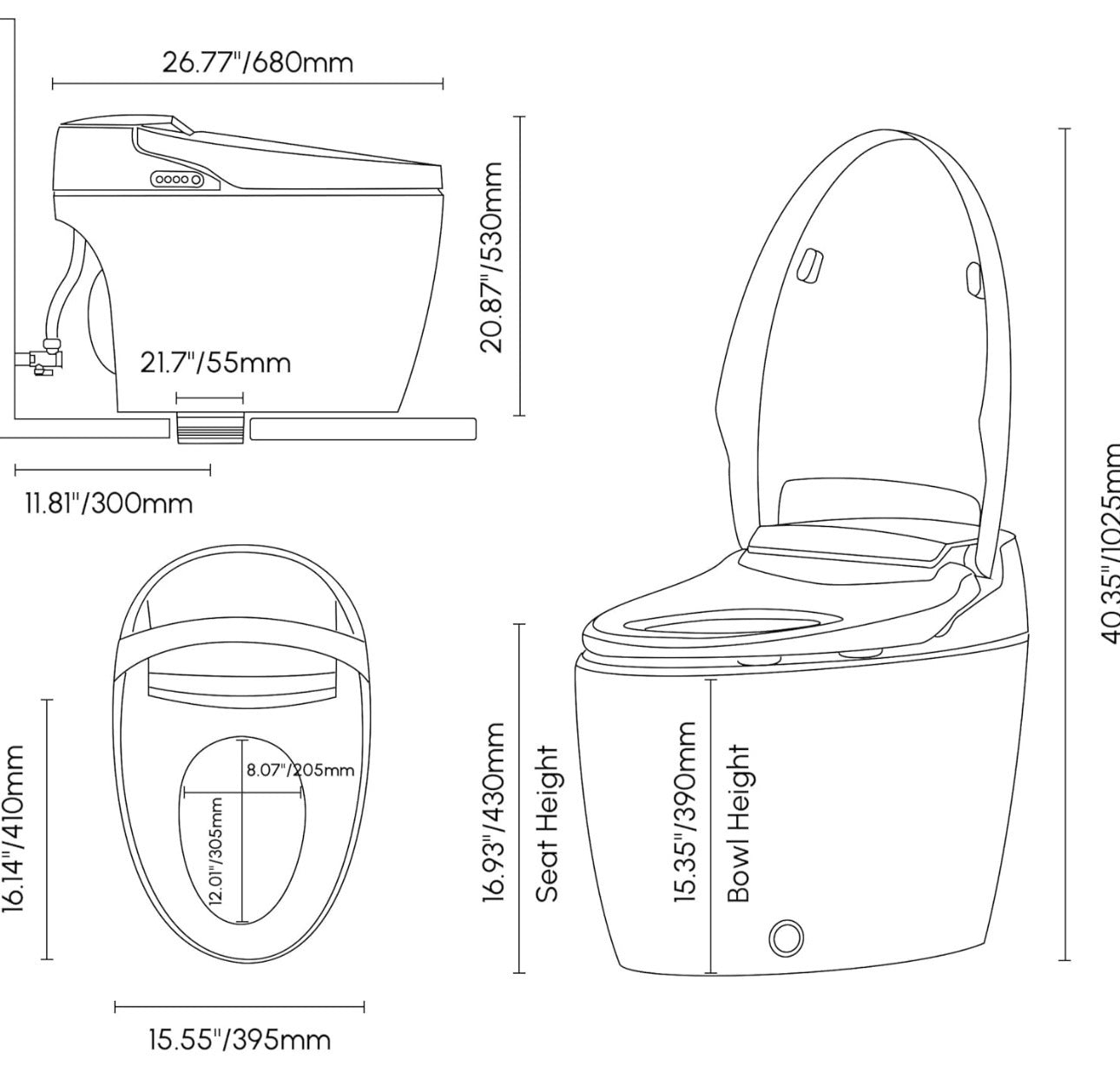 Toilette Japonaise Intelligente cuvette Intégré Tankless – Homary
