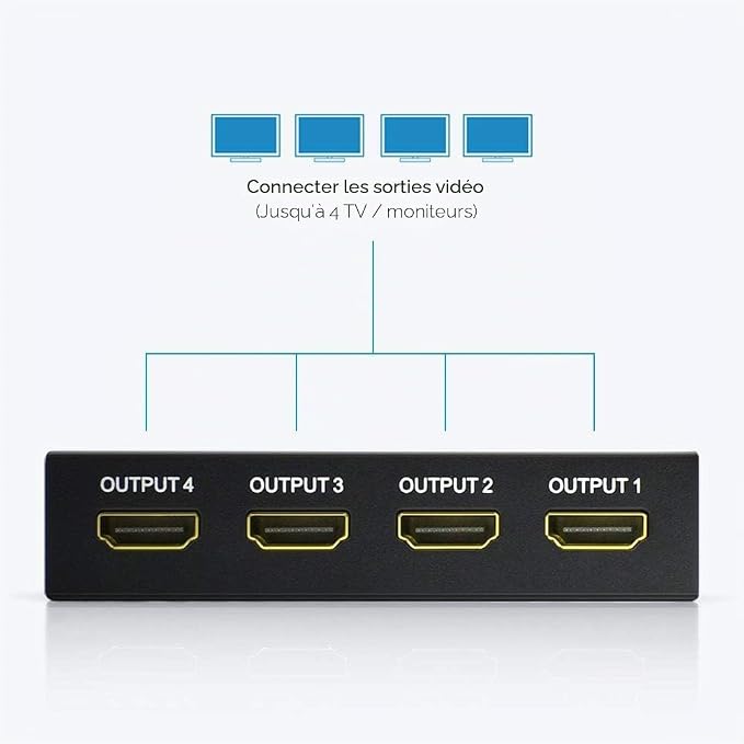 Répartiteur splitter HDMI 1 entrée 4 sorties 4K UHD 3D compatible TV moniteur vidéoprojecteur – SQES Ariana Menzah 8 Tunisie