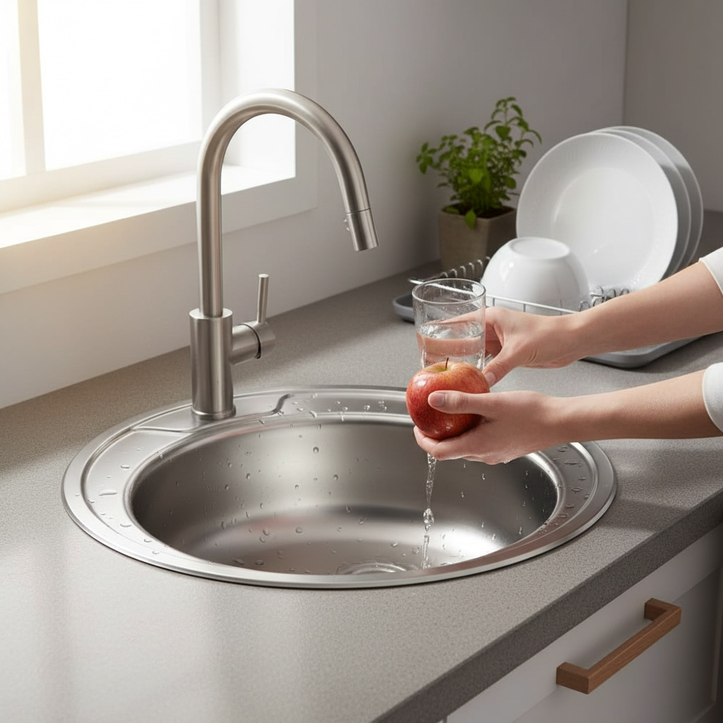 Évier de Cuisine Encastrable Rond 48,5 cm Acier Inoxydable