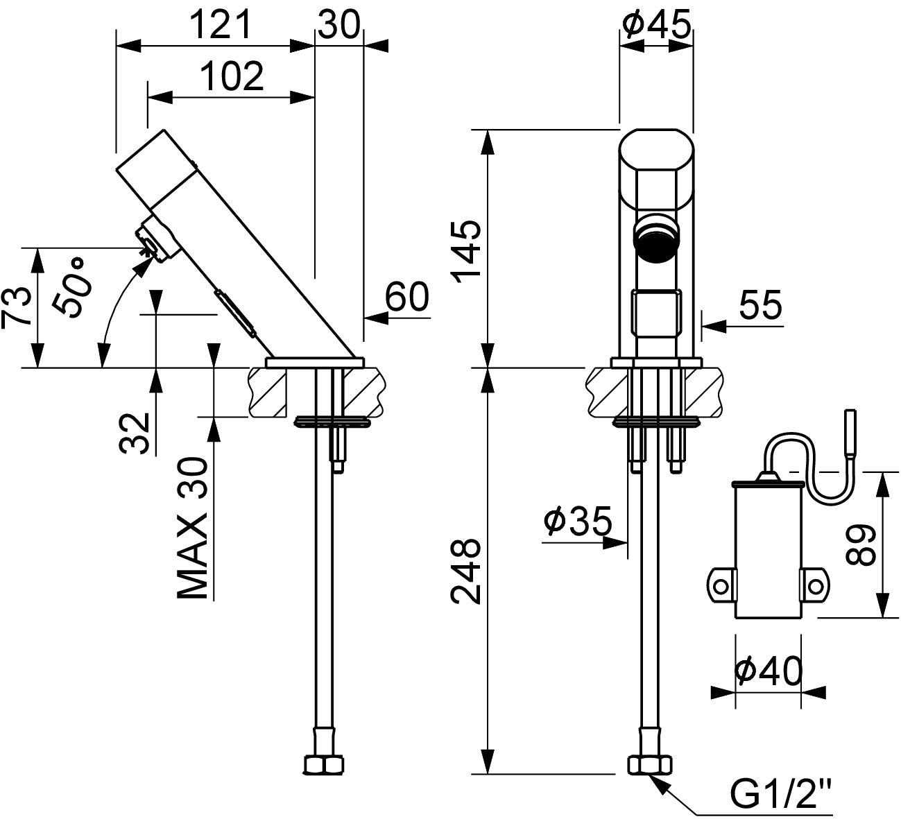 Robinet de Lavabo à Piles Infrarouge Chrome MCM Italie - Article 702601