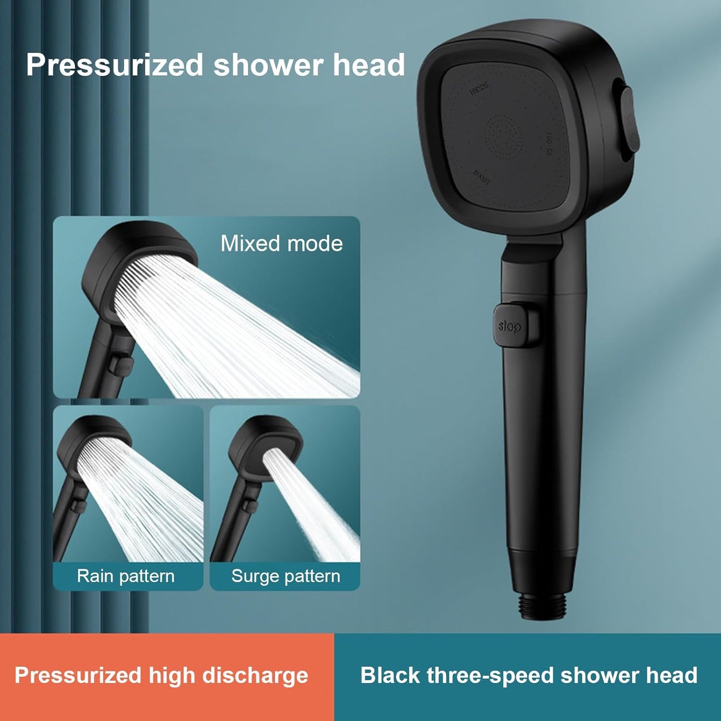 Pommeau de Douche Haute Pression Filtré 3 Modes Noir