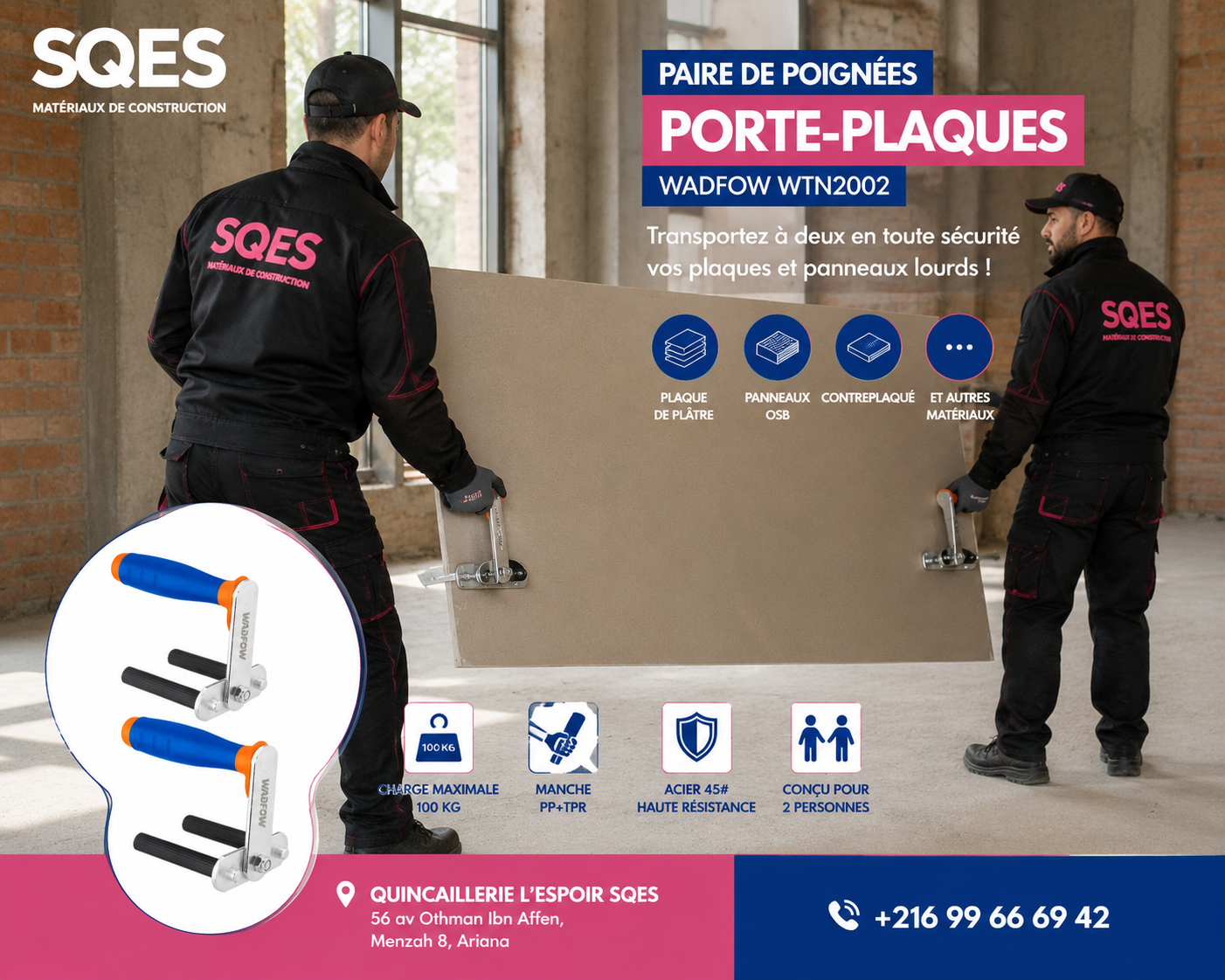 Paire de Poignées Porte Plaques - 100kg