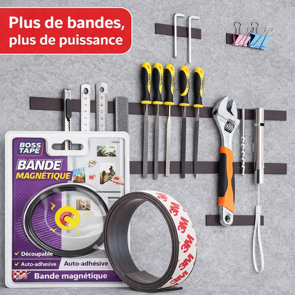 Bande Magnétique Autocollante BOSS TAPE 60cm x 20mm - Adhésif 3M - Quincaillerie SQES Ariana Menzah 8 Tunisie