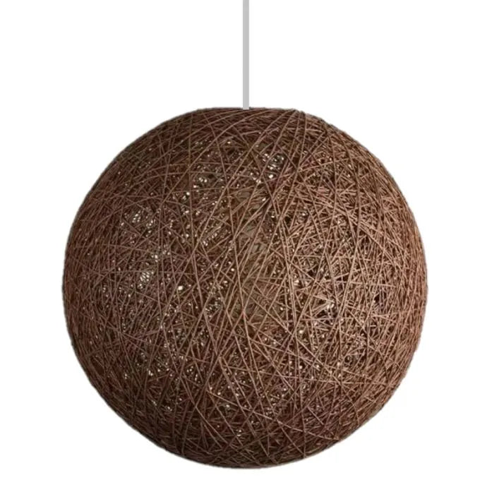 Plafonnier en Rotin Naturel MARRON - Lustre rond en forme de globe Ø22 - SQES