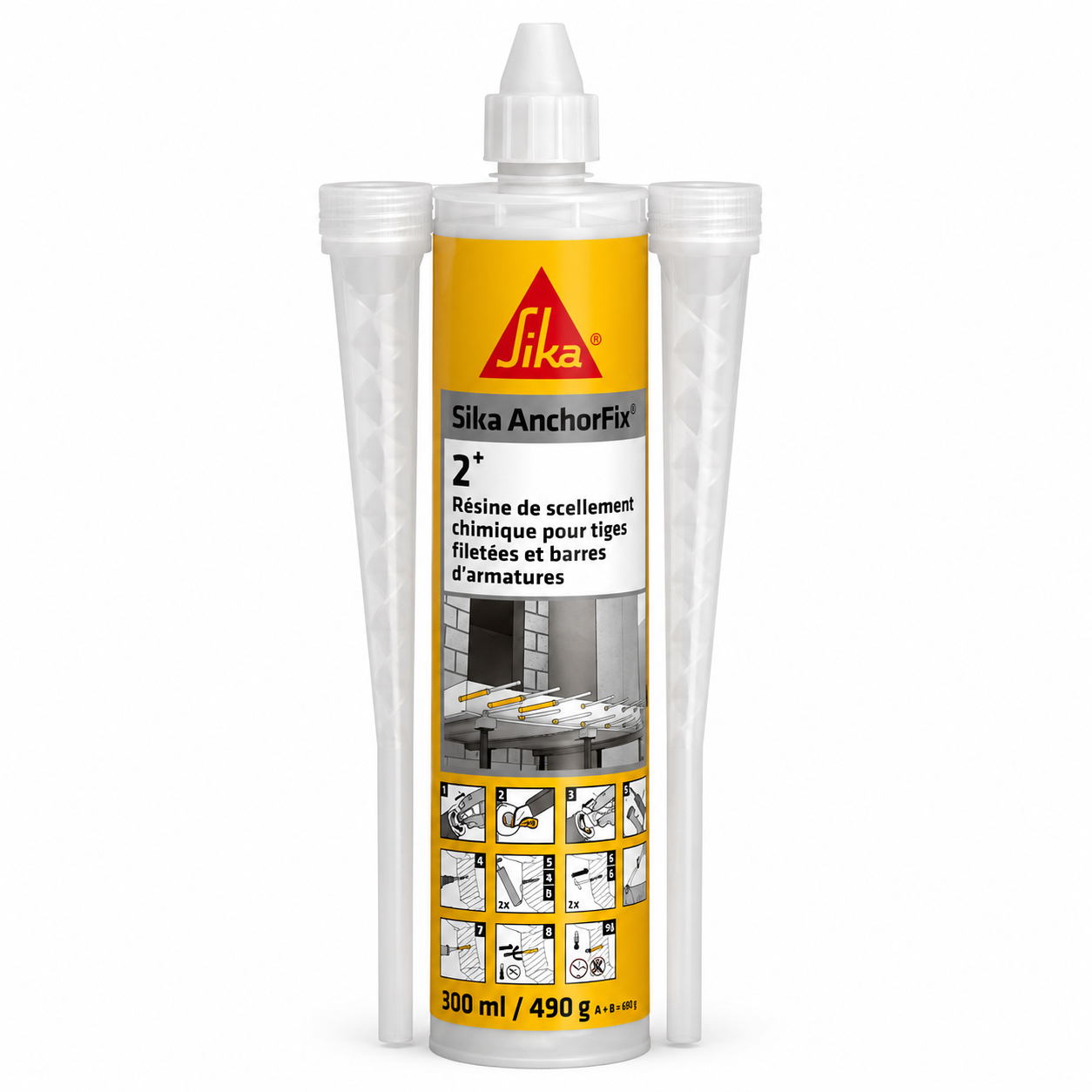 Sika AnchorFix®-2+ 300ml, résine scellement chimique époxy acrylate durcissement rapide. Tiges fileetées, armatures, béton fissué. Sans styrène. SQES Tunisie.