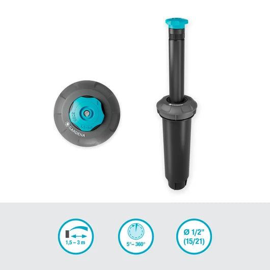 Arroseur escamotable GARDENA SD30, portée 1.5-3m, secteur 5-360°, débit 150-510 l/h, surface 7-30m². Livraison rapide Tunisie — SQES.