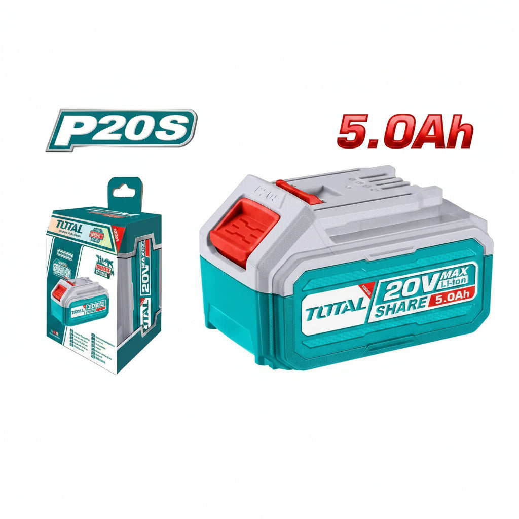 Batterie Li-Ion TOTAL TFBLI20531 20V 5Ah – recharge rapide, protection surcharge/surchauffe, compatible gamme outils sans fil TOTAL 20V