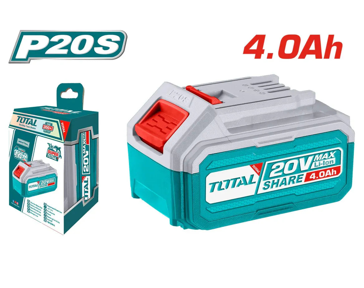Batterie TOTAL TIWLI2050 20V Li-Ion 4,0Ah – indicateur de charge LED, compatible tous outils TOTAL gamme P20S, haute capacité usage intensif