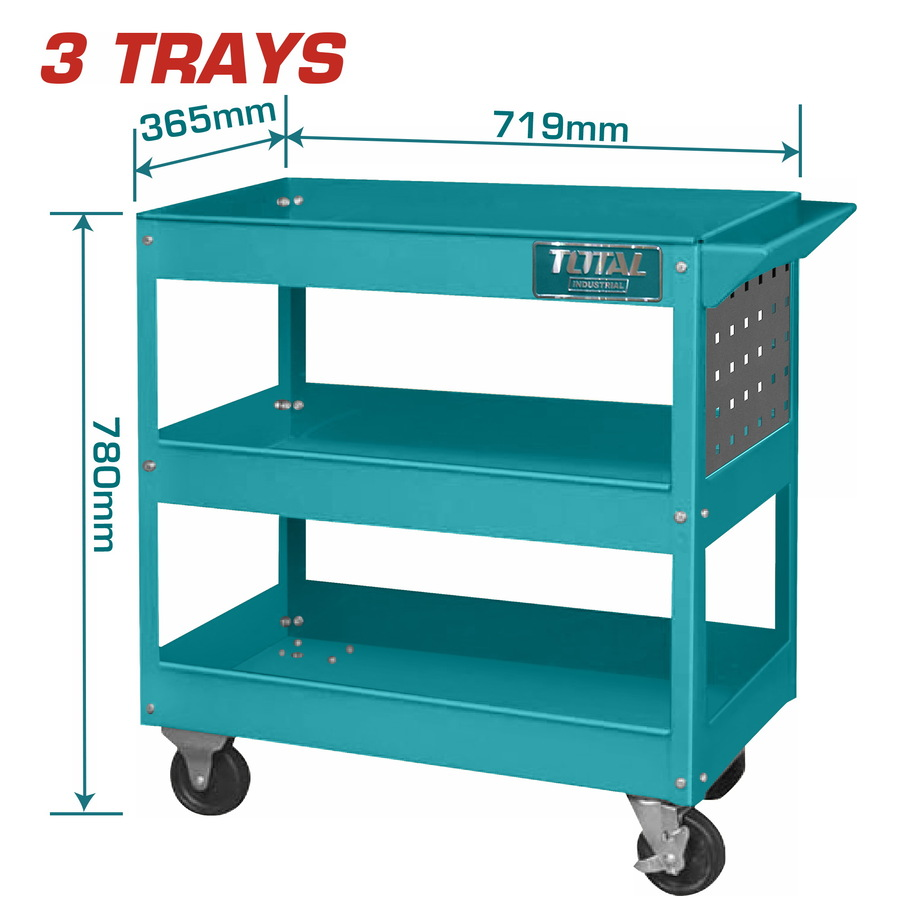 Chariot à outils TOTAL THPTC301 3 plateaux 719×365mm mobile 4 roulettes 7,6cm 12,2kg – SQES Tunisie