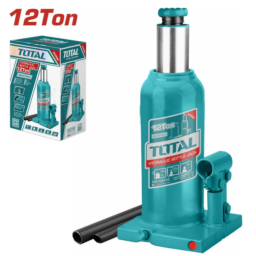 Cric hydraulique bouteille TOTAL THT109122 12T – hauteur 23-46,5cm, 7,4kg, levage rapide voitures camions légers, atelier et domestique