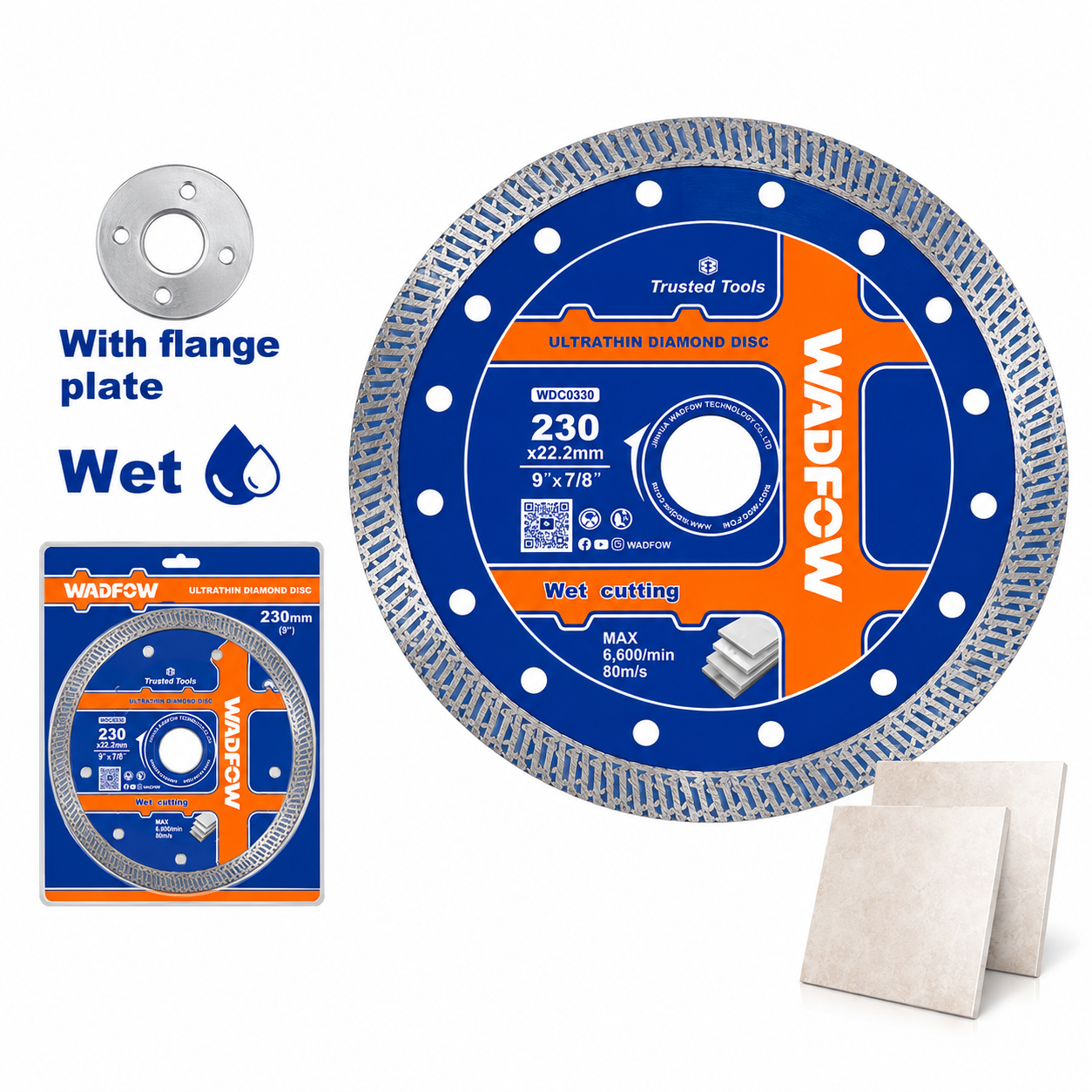 Disque Diamant Ultra Mince 230 mm WADFOW WDC4K05 — Coupe Carrelage Marbre Béton, Meuleuse 230 mm | SQES Tunisie