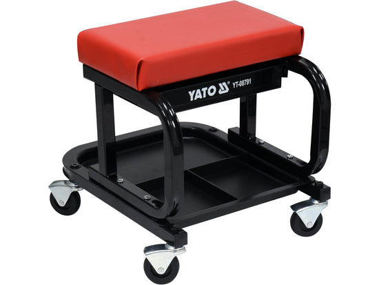 Tabouret d'Atelier YATO YT-08791 — 150kg 4 Roulettes Tiroir Assise Vinyle Rembourrée