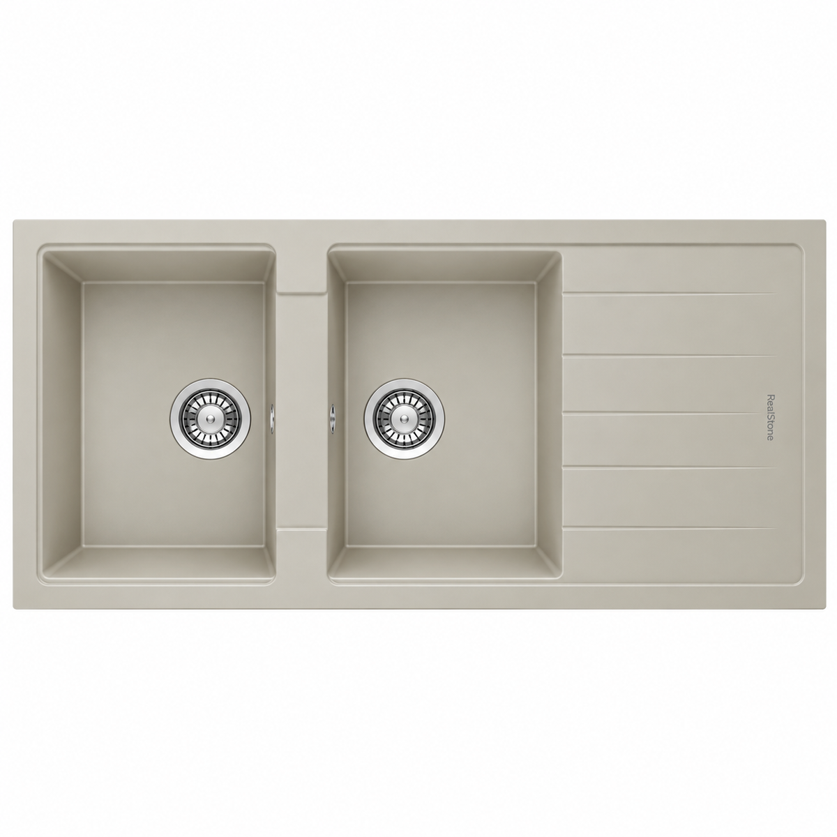 Évier granit RealStone ESİLA P021 Crème, réf. P2166010521, double cuve avec égouttoir, pour meuble de 700 mm minimum, usage cuisine | SQES Tunisie