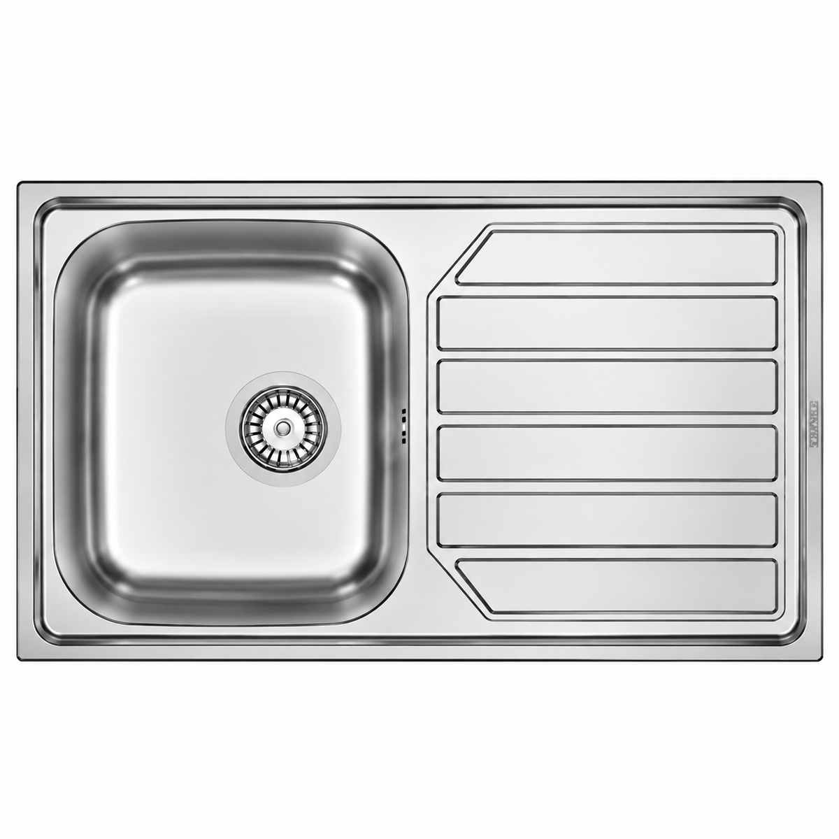 Évier inox à poser avec 1 cuve et égouttoir, disponible en 80×50, 100×50 et 100×60 cm.