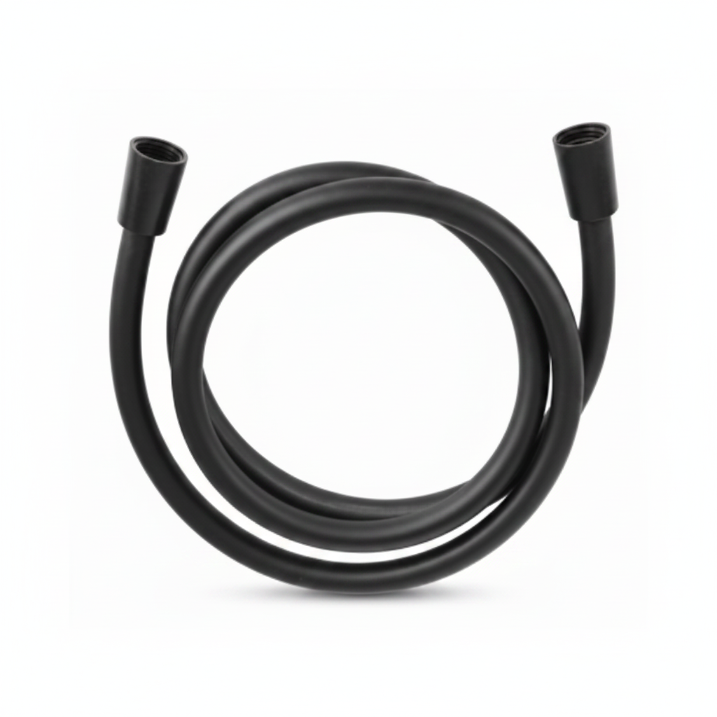 Flexible toilette noir FRAMO 1.20m – PVC renforcé, embouts métalliques chromés, anti-torsion, raccords 3/8"-1/2", certification CE, fabrication italienne