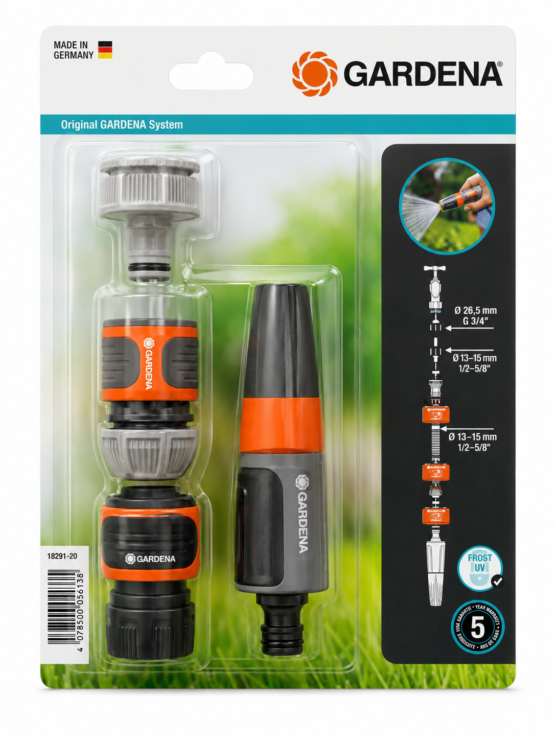 GARDENA Basic Set Kit Démarrage Arrosage 18291-20 — Robinet G1 G3/4 Tuyau 13mm 15mm | SQES Tunisie