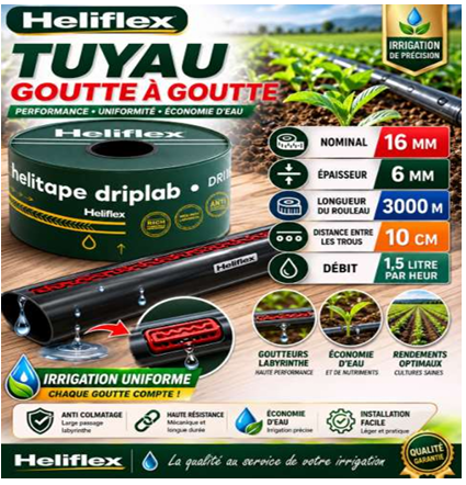 Tuyau Goutte-à-Goutte Heliflex Helitape Driplab 16mm – Rouleau 3000m