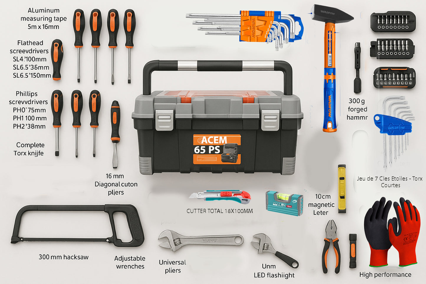 Boite a outils – Malette - Caisse bricolage - 65 Pièces