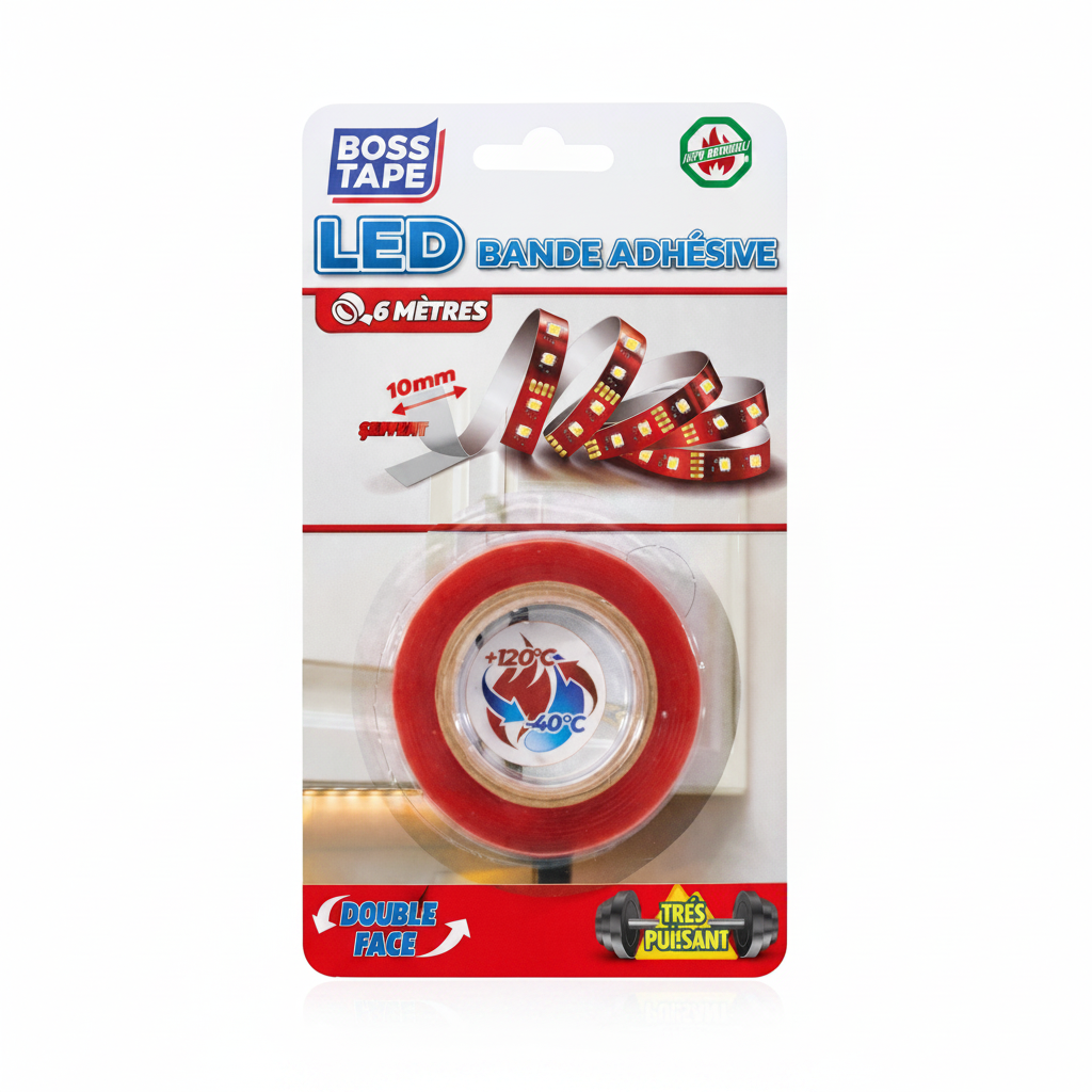 Ruban adhésif BOSS TAPE LED 10mm double face haute température - format carré