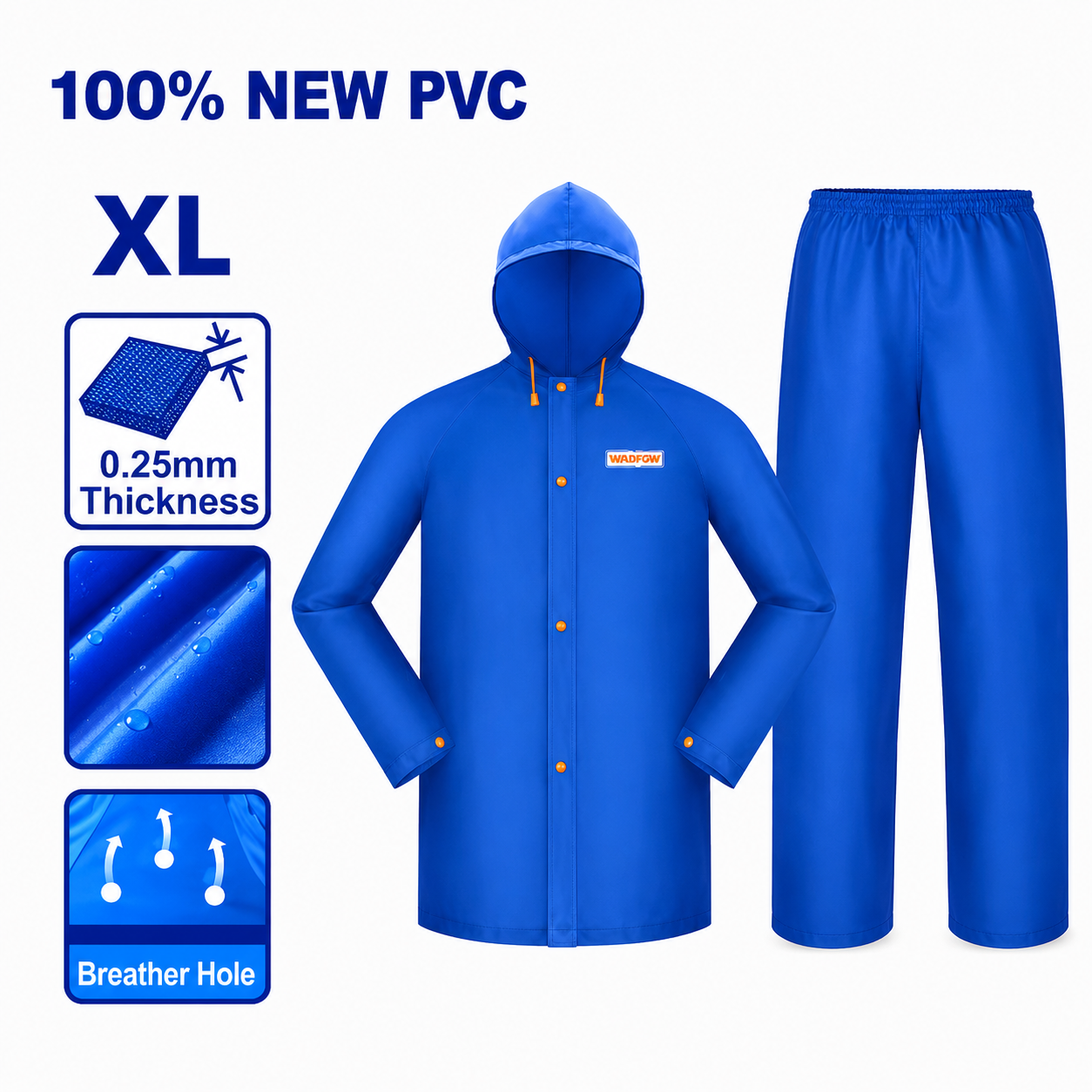 Imperméable Veste + Pantalon XL WADFOW WRC30XL — Combinaison Pluie Protection Chantier Travaux Extérieurs | SQES Tunisie