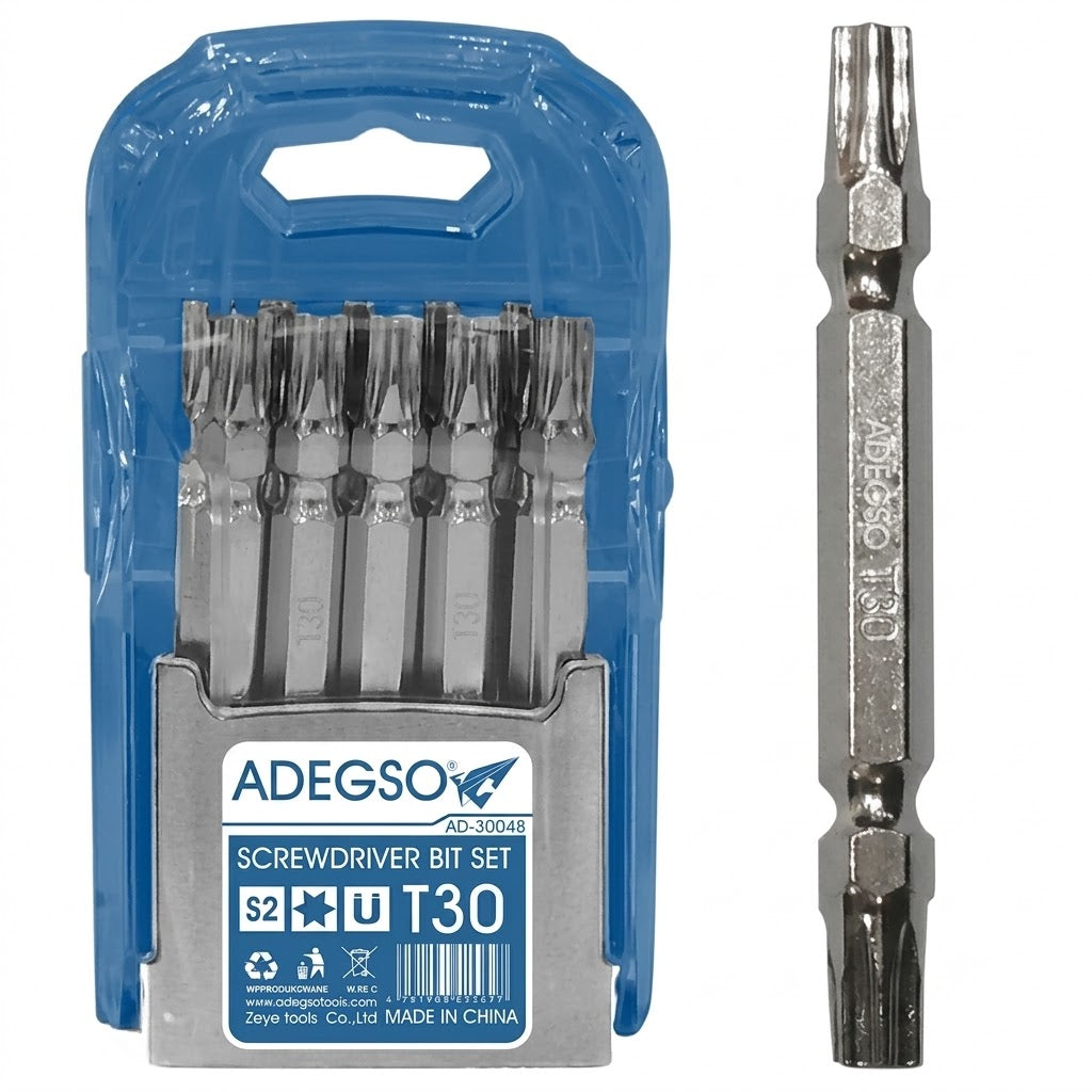 Jeu de 10 embouts Torx doubles T30 ADEGSO AD-30048 — Screwdriver Bits Set S2 T30 pour visseuse compatible | SQES Tunisie