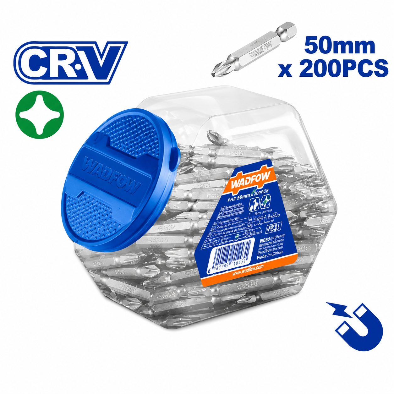 Jeu de 150 Embouts PH2×65mm Cr-V WADFOW WSV0KPH25 — Coffret Professionnel Vissage Longue Portée Phillips Chantier | SQES Tunisie