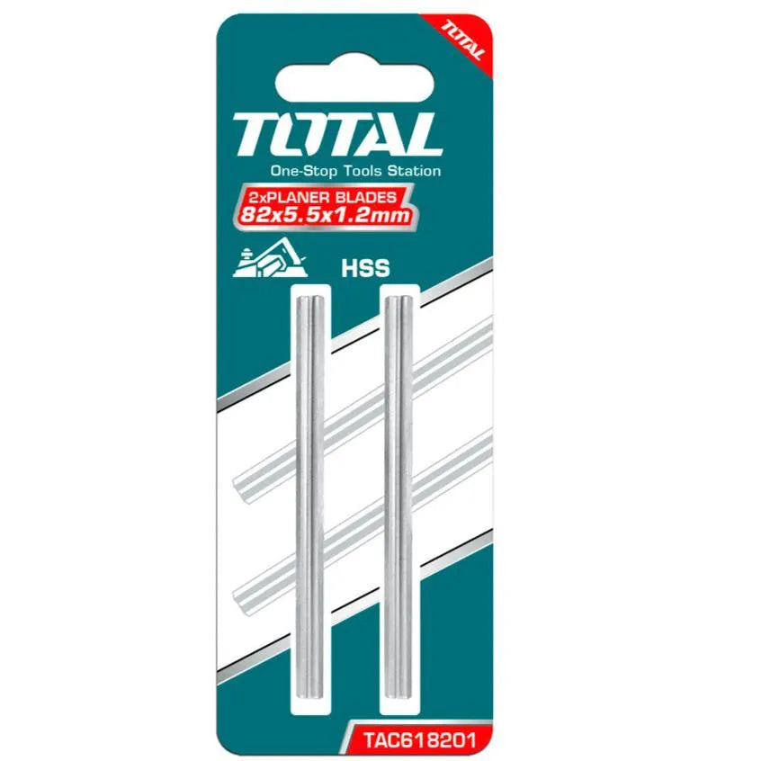 Jeu 2 Lames de Rabot TOTAL TAC618201 HSS 82×5.5×1.2mm Compatible TL1108236 UTL1108236 Pièce Rechange — SQES Tunisie