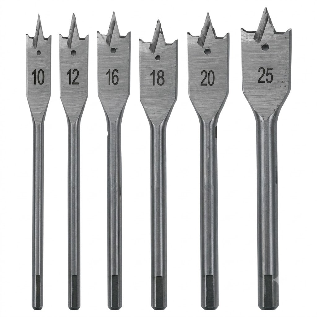 Jeu de 6 mèches plates pour bois 10 à 25 mm ADEGSO AD-30122 — Wood Flat Drill Bit Set 6 pièces pour perceuse compatible | SQES Tunisie