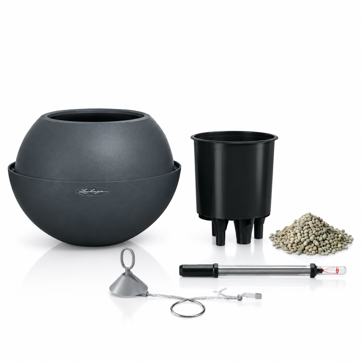 LECHUZA BOLA Color 23 blanc, référence 16760, pot suspendu 23 × 18 cm avec réservoir d’eau 0,7 L, volume de plantation 1 L, kit d’arrosage et suspension, pour mettre les plantes en valeur | SQES Tunisie