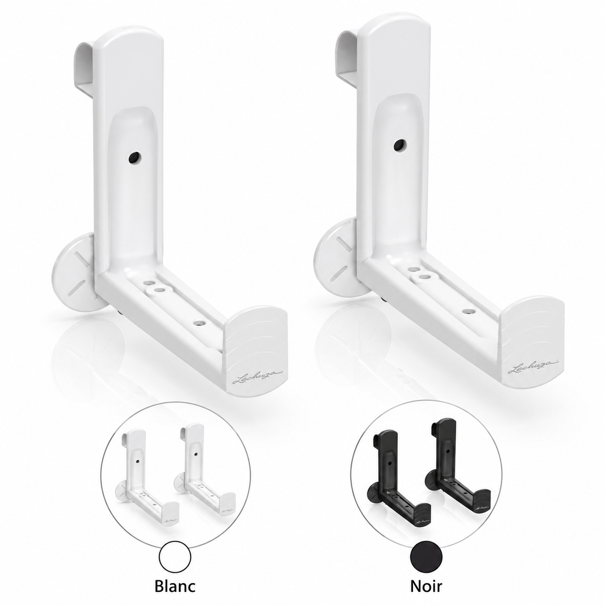 Supports LECHUZA CLASSIC Balcony Box Hooks Blanc 19030 et Noir 19033 pour fixation de jardinière compatible sur rambarde ou mur, balustrades rondes et angulaires jusqu’à 32 cm de circonférence, deux sangles incluses | SQES Tunisie