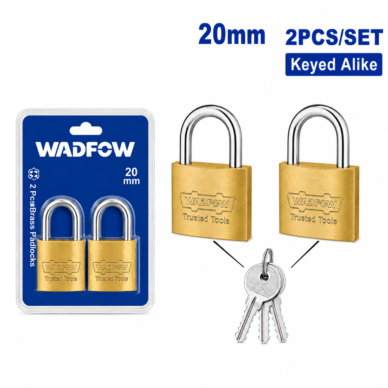 Lot 2 Cadenas Laiton 20 mm WADFOW WPDT422 — Corps Laiton Anti-Corrosion Compact | SQES Tunisie