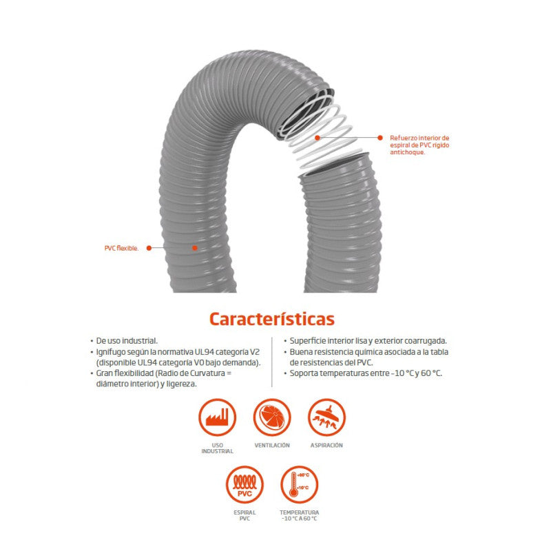 TUYAU HELIFLEX VENTILATION & ASPIRATION 90MM 30M