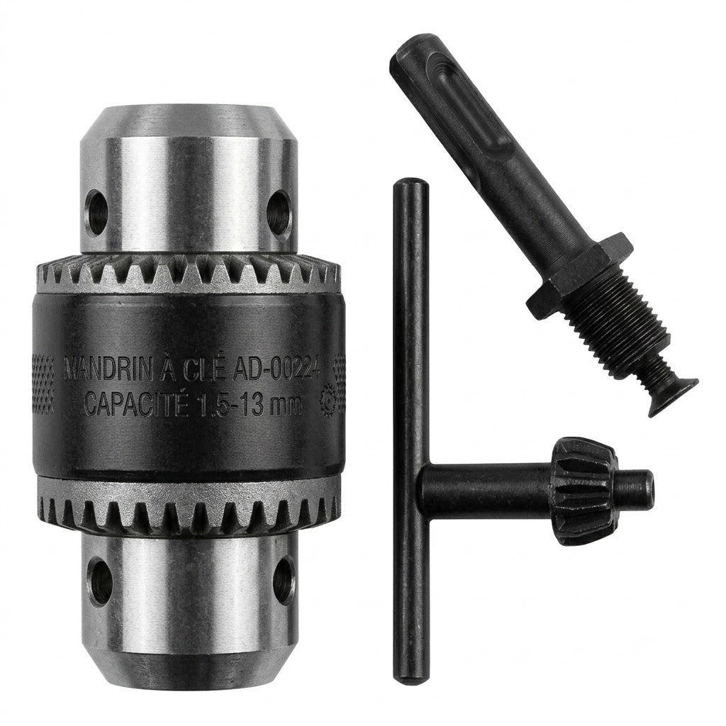 Mandrin à clé 13 mm avec clé et adaptateur ADEGSO AD-30123 — 3PCS Keyed Chuck Set pour perceuse compatible | SQES Tunisie