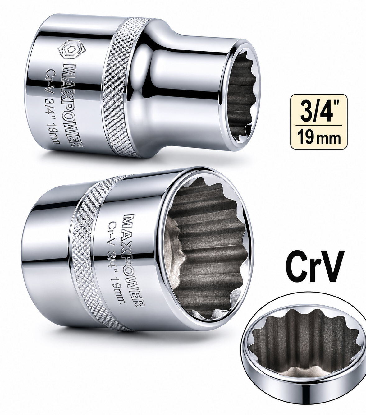 Douille 3/4'' 12 Pans 46MM DIN 3121 Acier CRV Maxpower M45647 | SQES Tunisie