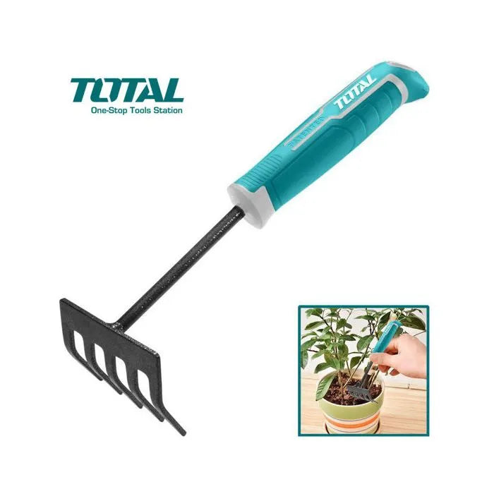 Mini râteau de jardin TOTAL THFTR1008 270mm – largeur 82mm, épaisseur 3mm, compact et léger, aération sol plantation espaces restreints