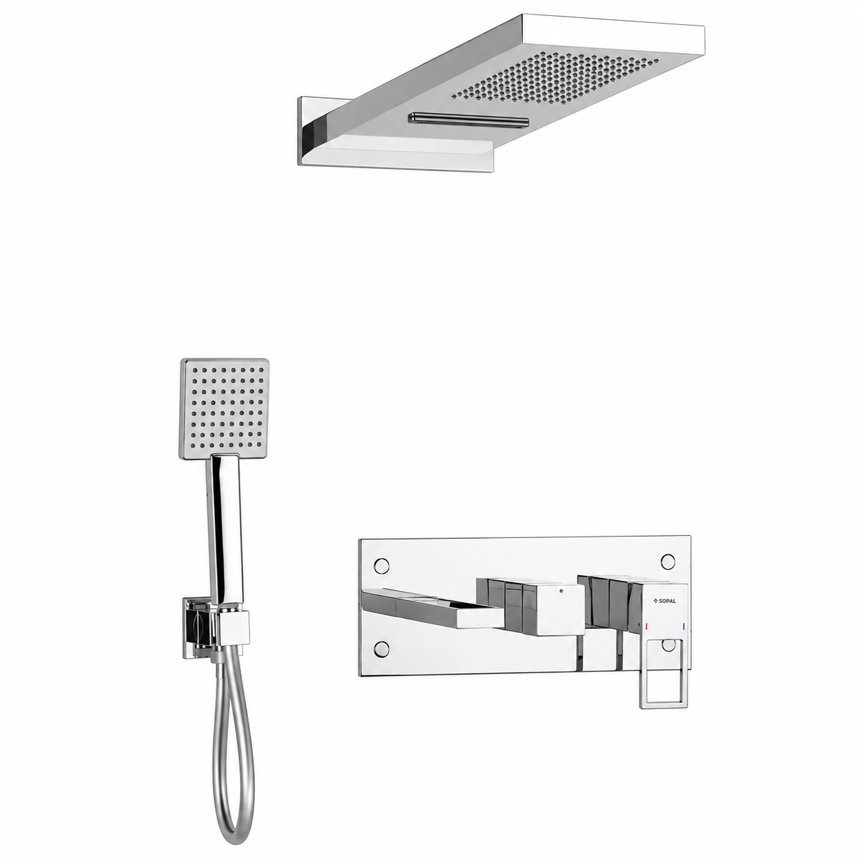 SOPAL Mitigeur Bain/Douche Encastré 3 Sorties Pommeau de Douche Mural Série ZAGHOUAN Réf. 06FVA04 — Inverseur Automatique Verrouillable, Water Saving, Air Power, Energy Saving, Cartouche Céramique Ø35mm, Laiton Chrome, Garantie 5 Ans, Made in Tunisia | SQES Tunisie