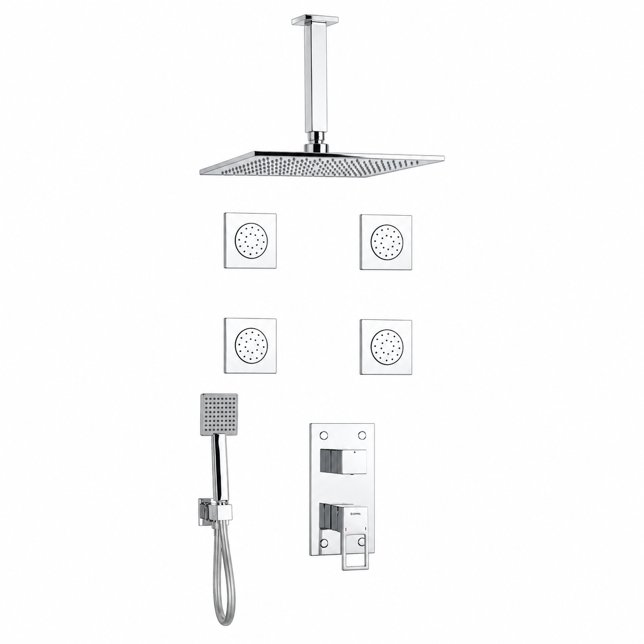 SOPAL Mitigeur Douche Encastré Hydromassage Rain Shower Plafonnier Série Zaghouan Réf. 06FMA04 — Cartouche Céramique Ø40mm Water Saving, Chromé NF EN ISO 1456, Laiton, Garantie 5 Ans, Made in Tunisia | SQES Tunisie