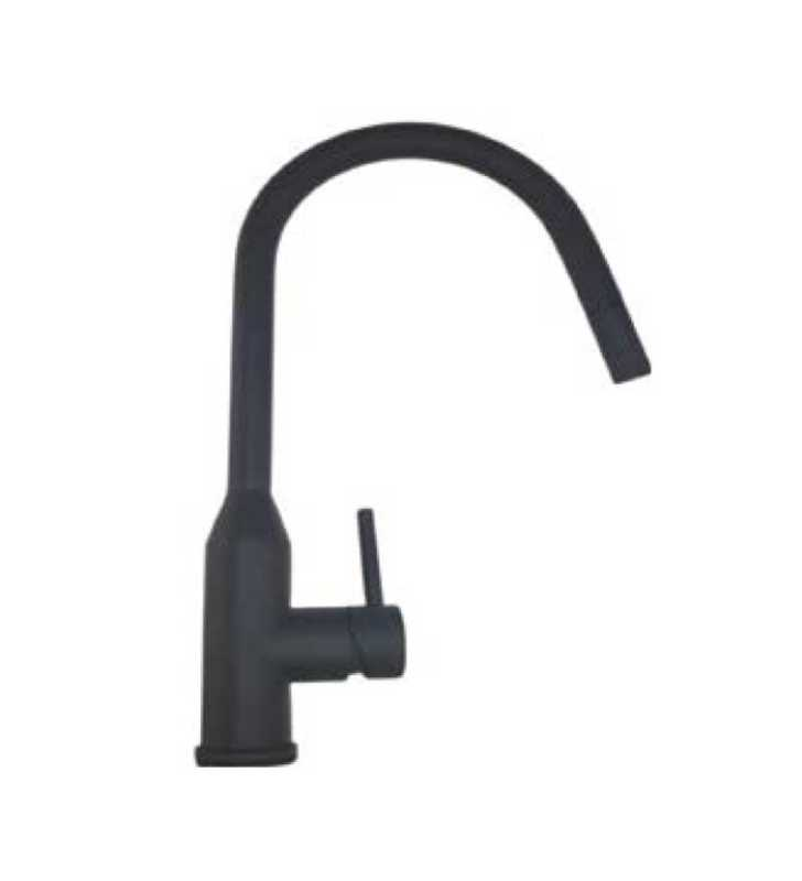 Mitigeur évier noir mat FRAMO 614 avec douchette extractible – 2 jets, bec rotation 360°, cartouche céramique, résistant rayures, fabrication italienne premium