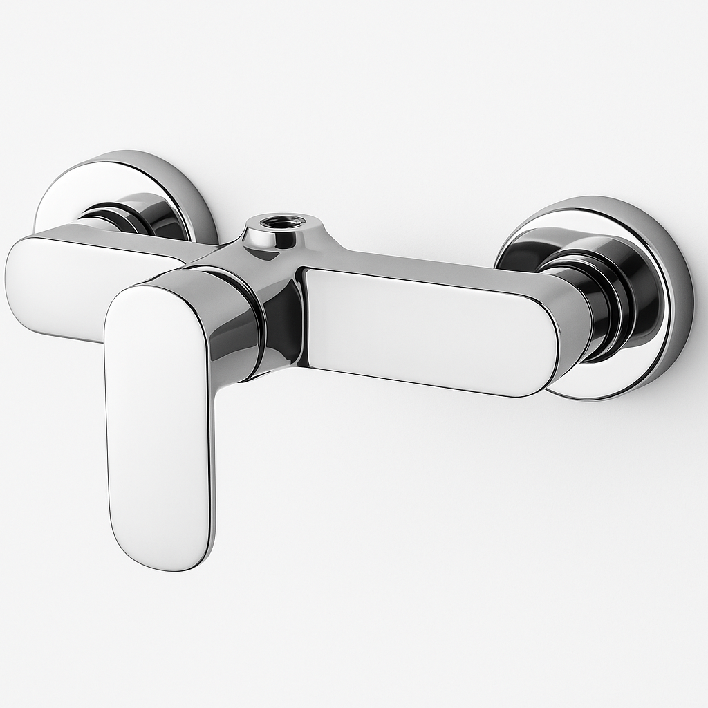 Mitigeur toilette chrome mural série A100 FRAMO – cartouche céramique, anti-traces, anti-goutte, design minimaliste, fabrication italienne premium