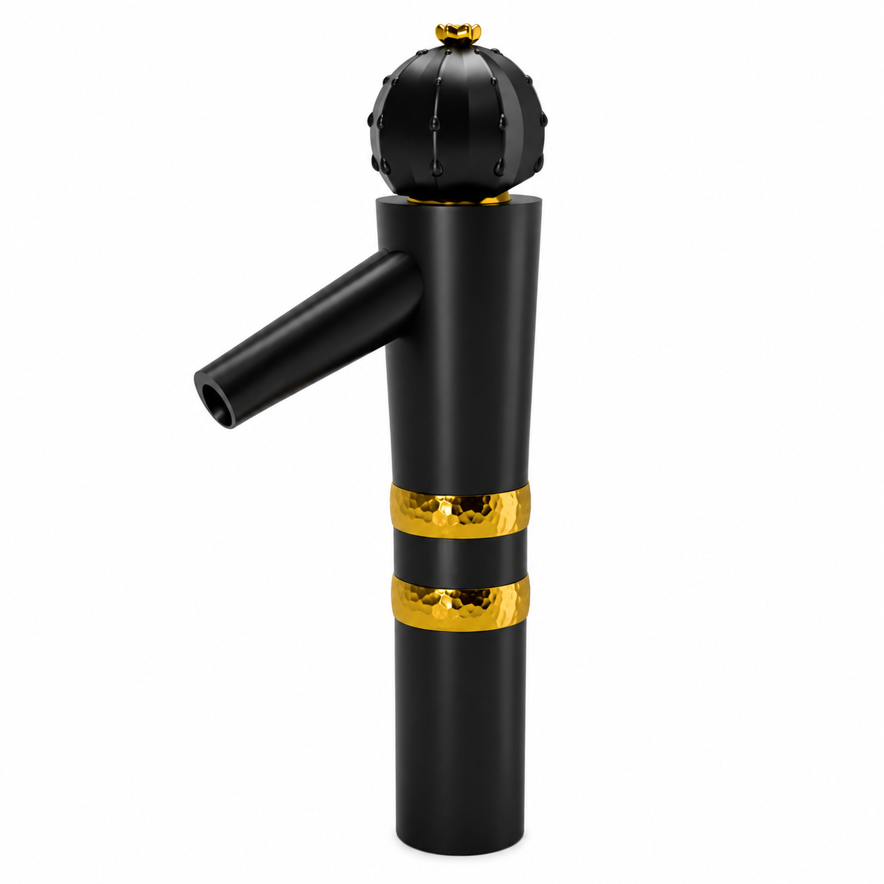 SOPAL Mitigeur de Vasque Long Série CACTUS Noir Mat Doré Réf. 06H7AAF — Bec Long, Design Zouhair Ben Jannet, Cartouche Céramique Ø35mm, Flexibles Inox Tressés, Économie d'Eau, NF EN ISO 1456, Laiton, Garantie 5 Ans, Made in Tunisia | SQES Tunisie