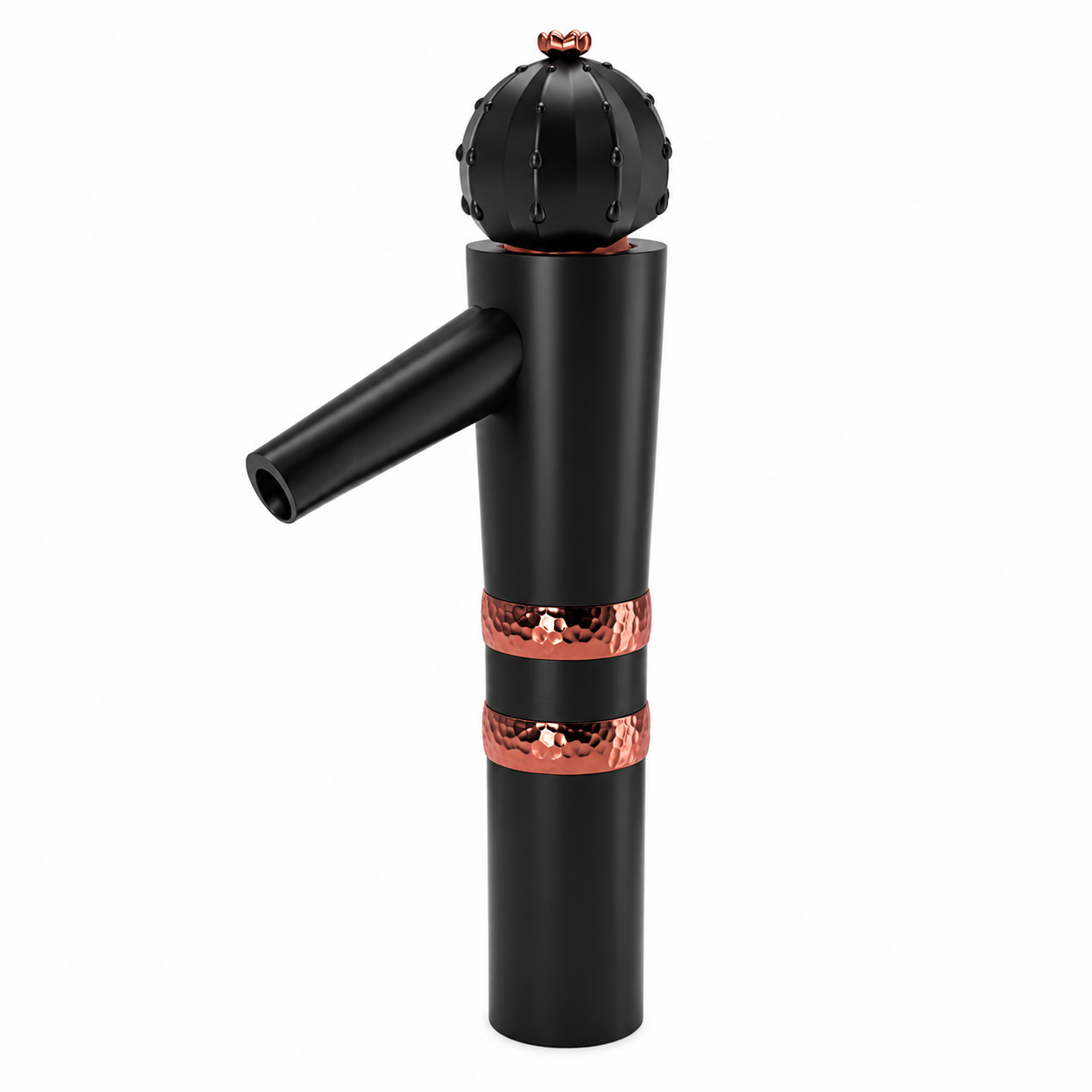 SOPAL Mitigeur de Vasque Long Série CACTUS Noir Mat Rose Gold Réf. 06H7AAE — Bec Long, Design Zouhair Ben Jannet, Cartouche Céramique Ø35mm, Flexibles Inox Tressés, Économie d'Eau, NF EN ISO 1456, Laiton, Garantie 5 Ans, Made in Tunisia | SQES Tunisie