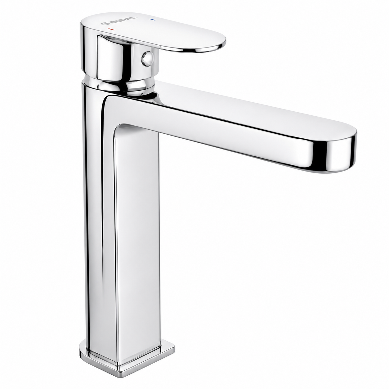 SOPAL Mitigeur de Vasque Long Série Sfax Réf. 06C8A04 — Bec Haut pour Vasque à Poser, Cartouche Céramique Ø35mm Water Saving, Chromé NF EN ISO 1456, Laiton, Monocommande, Flexibles Souples Sertis d'Usine, Garantie 5 Ans, Made in Tunisia | SQES Tunisie