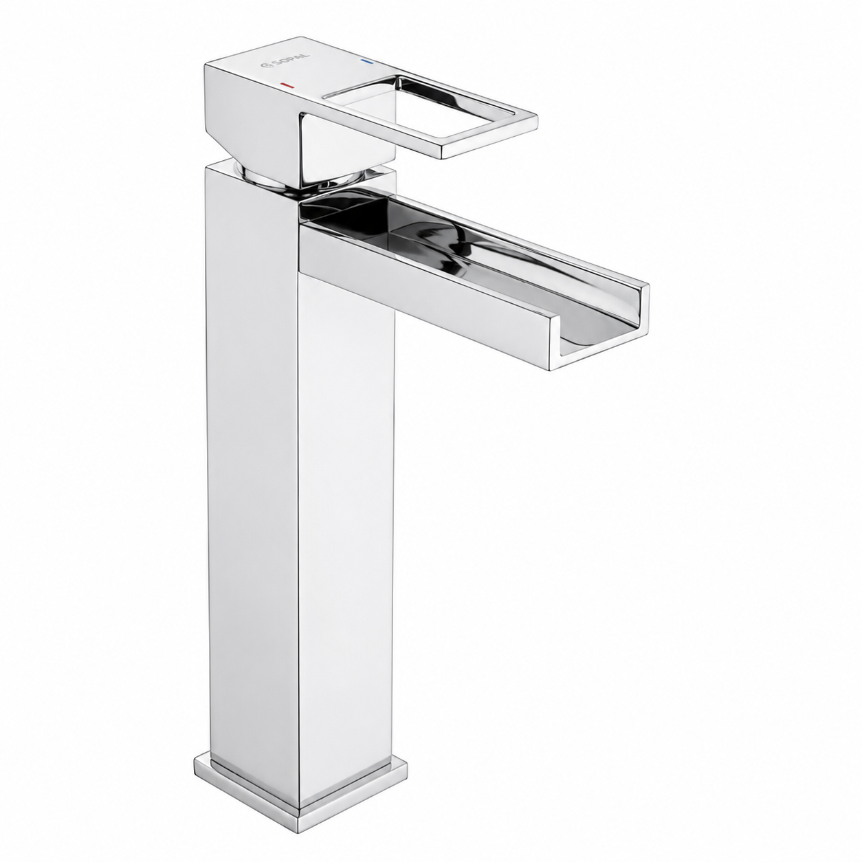 SOPAL Mitigeur de Vasque Long Série Zaghouan Réf. 06EZA04 — Bec Cascade en U, Cartouche Céramique Ø35mm Water Saving, Chromé NF EN ISO 1456, Laiton, Idéal Vasque à Poser, Garantie 5 Ans, Made in Tunisia | SQES Tunisie