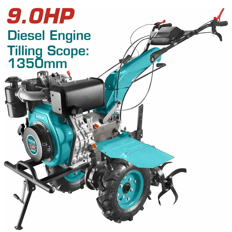 Motoculteur Diesel TOTAL TDC13501 9CV 6.6kW Laboure 1350mm Profondeur 300mm 4 Groupes Lames Roues 4.0-8 — SQES Tunisie