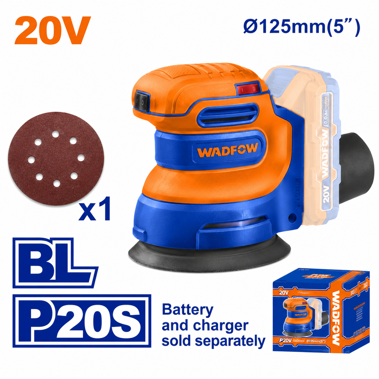 Ponceuse Orbitale Sans Fil 20V WADFOW WRAP5030 — Ponçage Bois Métal Finition Sans Batterie | SQES Tunisie