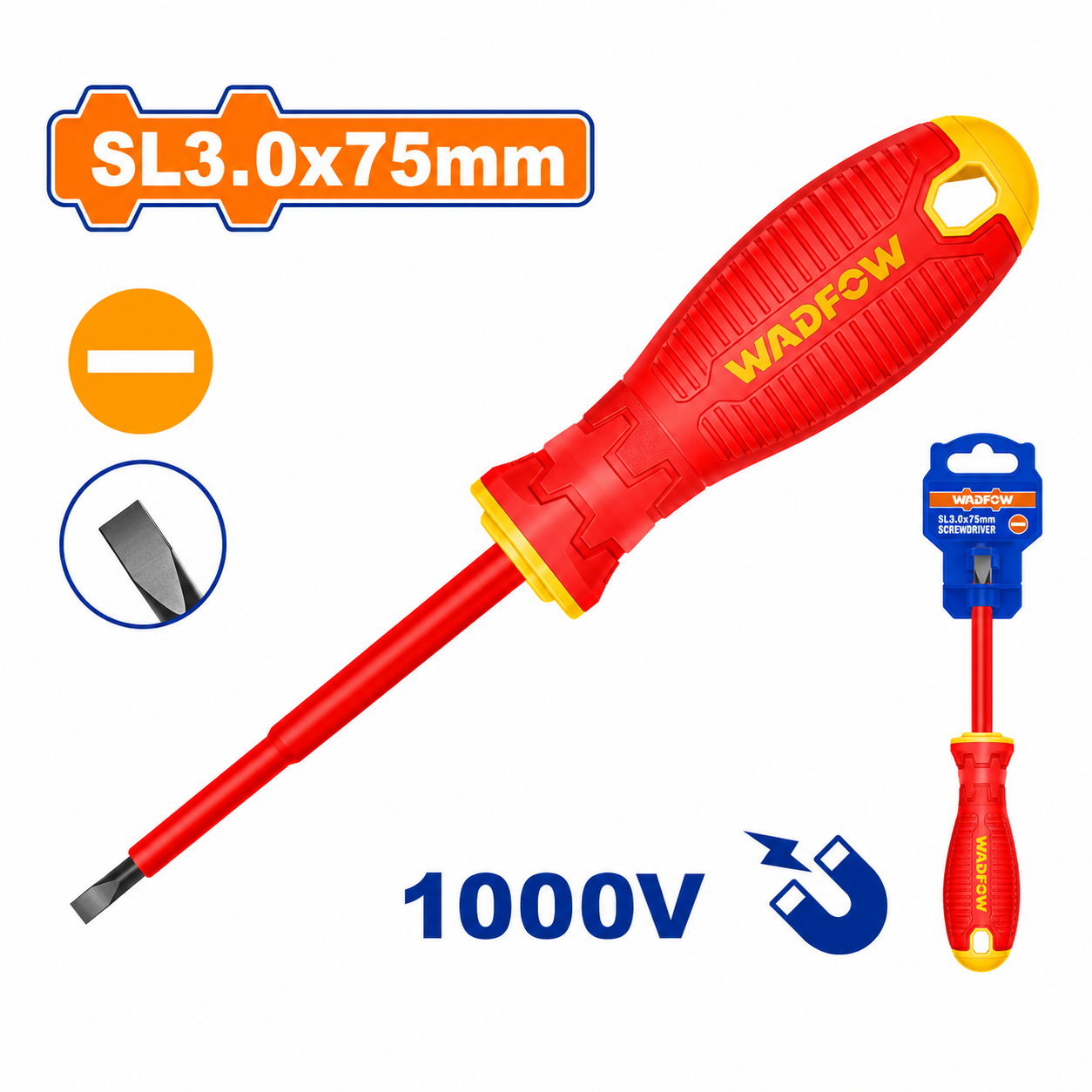 Tournevis Isolé Fente WADFOW 1000V Cr-V 4 Tailles 3 4 5 6mm Sécurité Électricien | SQES Tunisie
