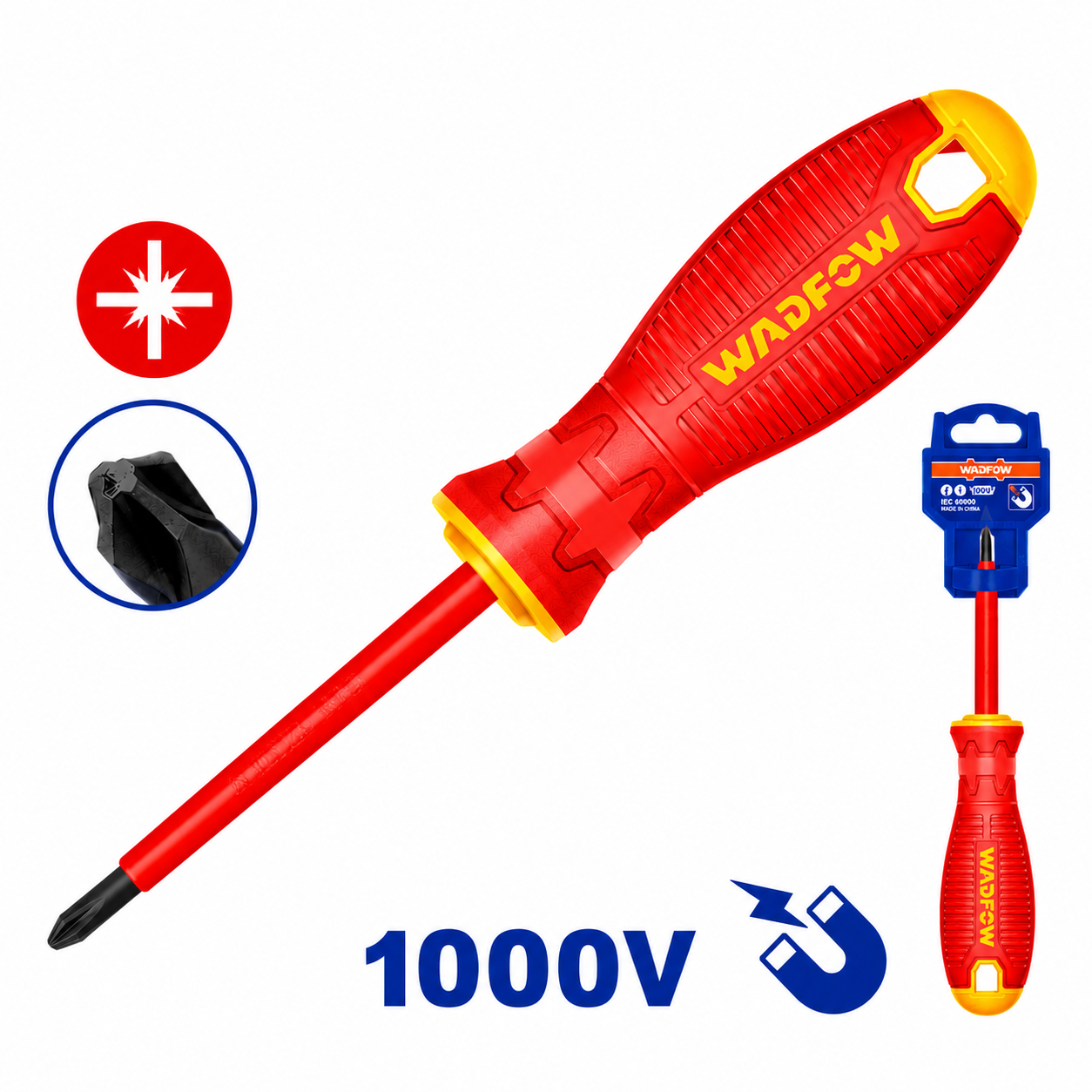 Tournevis Isolé Pozidriv WADFOW WSD7273 PZ1 80mm 1000V Sécurité Électricien | SQES Tunisie