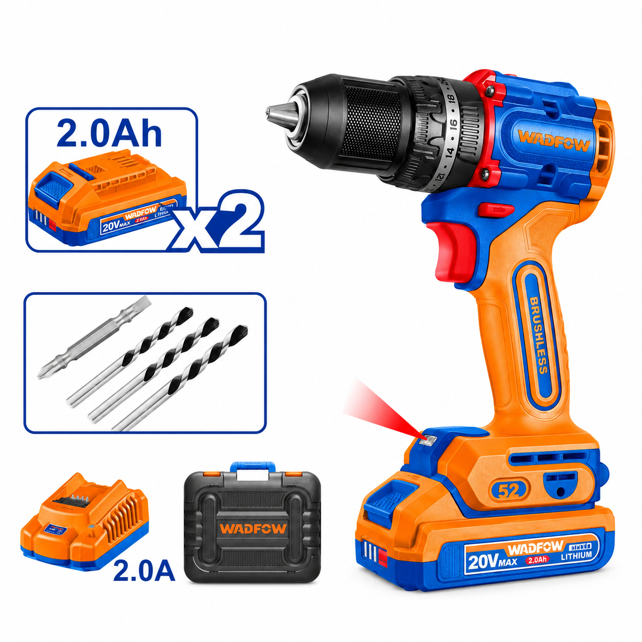 Visseuse à Percussion WADFOW WCDP5281 20V 52 N.m 2 Batteries Sans Fil | SQES Tunisie