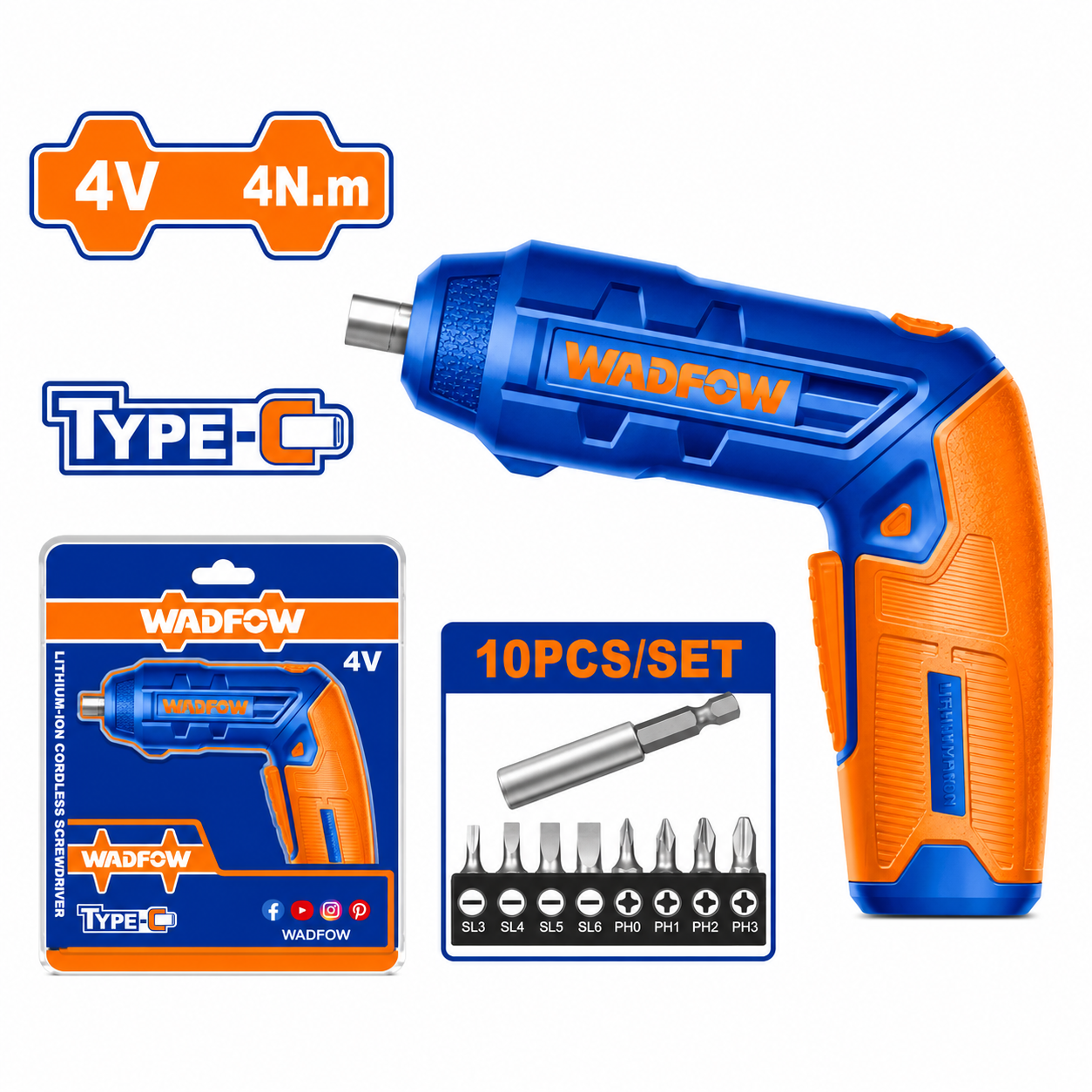 Visseuse Sans Fil 4V WADFOW WCV4415 Kit 9 Accessoires Bricolage Compact | SQES Tunisie