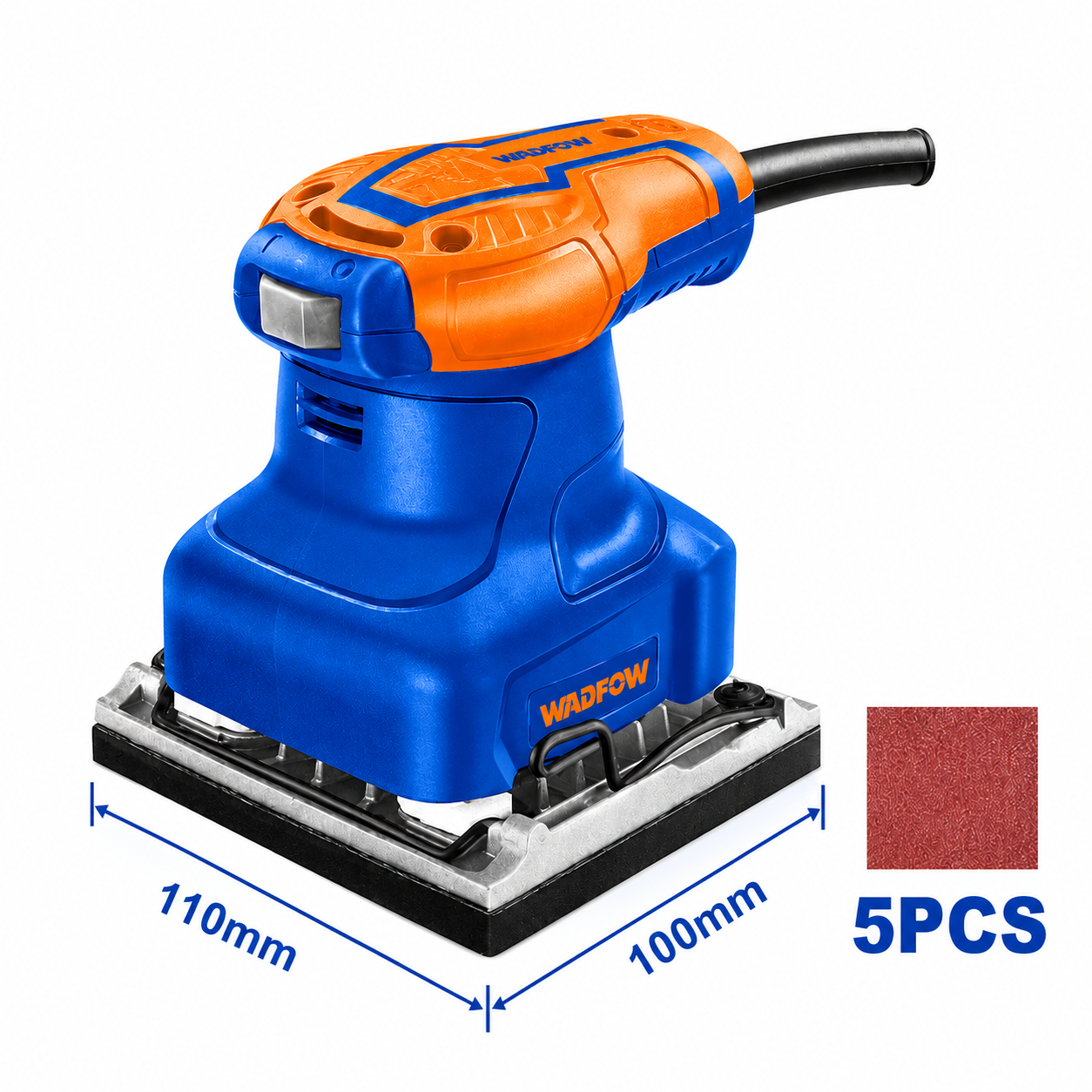 Ponceuse Vibrante 240W WADFOW WFA1503 + 5 Feuilles Abrasives — Ponçage Bois Métal Peinture Rénovation | SQES Tunisie